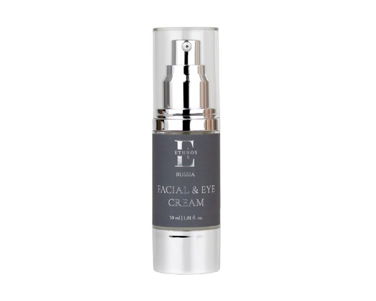 Крем для лица и области вокруг глаз Facial and Eye Cream с Церамидами, Бакучиолом, экстрактом Черной икры и витамином Е ETHNOS RUSSIA 30 мл КНК