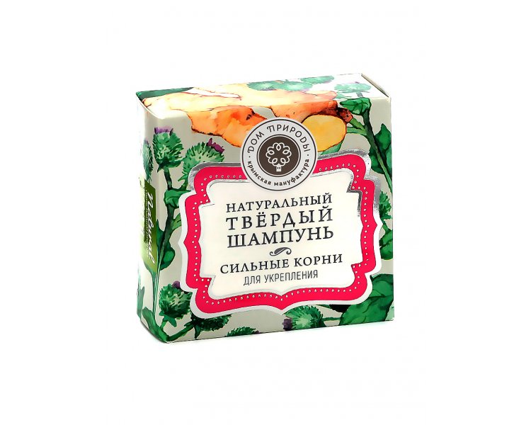 Шампунь твердый Сильные корни с экстрактом лопуха и имбиря для укрепления 90 г Дом Природы